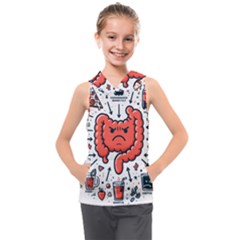 Health Gut Health Intestines Colon Body Liver Human Lung Junk Food Pizza Kids  Sleeveless Hoodie by Maspions