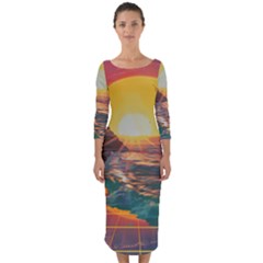 Pretty Art Nice Quarter Sleeve Midi Bodycon Dress by Maspions