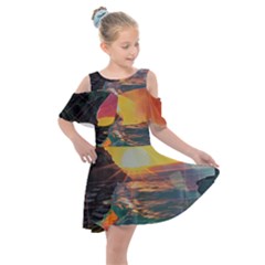 Pretty Art Nice Kids  Shoulder Cutout Chiffon Dress by Maspions