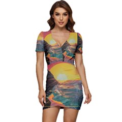 Pretty Art Nice Low Cut Cap Sleeve Mini Dress