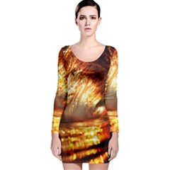 Wave Art Mood Water Sea Beach Long Sleeve Bodycon Dress by Maspions