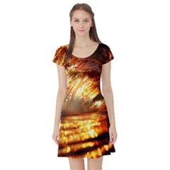 Wave Art Mood Water Sea Beach Short Sleeve Skater Dress by Maspions