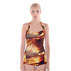 Wave Art Mood Water Sea Beach Boyleg Halter Swimsuit 