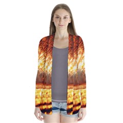 Wave Art Mood Water Sea Beach Drape Collar Cardigan