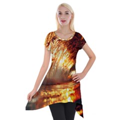 Wave Art Mood Water Sea Beach Short Sleeve Side Drop Tunic