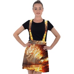 Wave Art Mood Water Sea Beach Velvet Suspender Skater Skirt