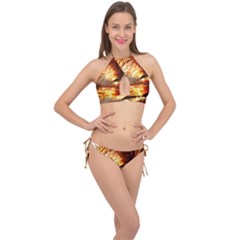 Wave Art Mood Water Sea Beach Cross Front Halter Bikini Set by Maspions