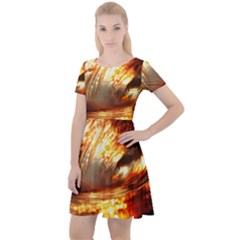 Wave Art Mood Water Sea Beach Cap Sleeve Velour Dress 