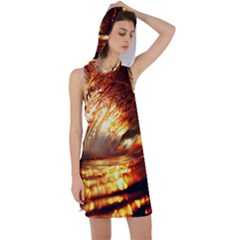 Wave Art Mood Water Sea Beach Racer Back Hoodie Dress