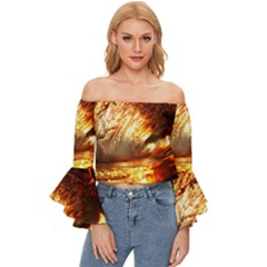 Wave Art Mood Water Sea Beach Off Shoulder Flutter Bell Sleeve Top