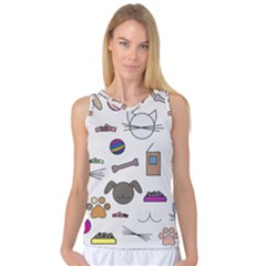 Cat Dog Pet Doodle Cartoon Sketch Cute Kitten Kitty Animal Drawing Pattern Women s Basketball Tank Top by Bedest