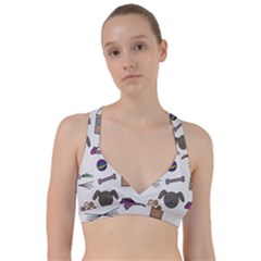 Cat Dog Pet Doodle Cartoon Sketch Cute Kitten Kitty Animal Drawing Pattern Sweetheart Sports Bra by Bedest