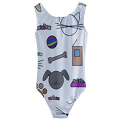 Cat Dog Pet Doodle Cartoon Sketch Cute Kitten Kitty Animal Drawing Pattern Kids  Cut-Out Back One Piece Swimsuit