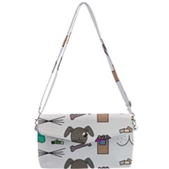 Cat Dog Pet Doodle Cartoon Sketch Cute Kitten Kitty Animal Drawing Pattern Removable Strap Clutch Bag