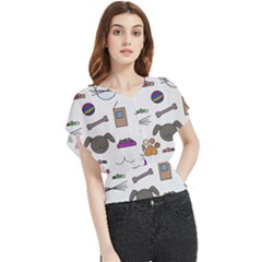 Cat Dog Pet Doodle Cartoon Sketch Cute Kitten Kitty Animal Drawing Pattern Butterfly Chiffon Blouse