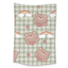 Bear Cartoon Pattern Strawberry Rainbow Nature Animal Cute Design Large Tapestry by Bedest