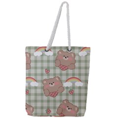 Bear Cartoon Pattern Strawberry Rainbow Nature Animal Cute Design Full Print Rope Handle Tote (large) by Bedest