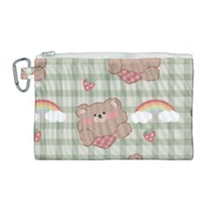 Bear Cartoon Pattern Strawberry Rainbow Nature Animal Cute Design Canvas Cosmetic Bag (large) by Bedest