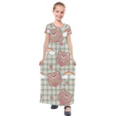 Bear Cartoon Pattern Strawberry Rainbow Nature Animal Cute Design Kids  Short Sleeve Maxi Dress by Bedest