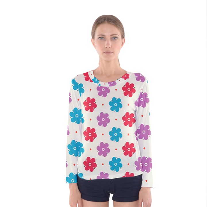 Abstract Art Pattern Colorful Artistic Flower Nature Spring Women s Long Sleeve T-Shirt