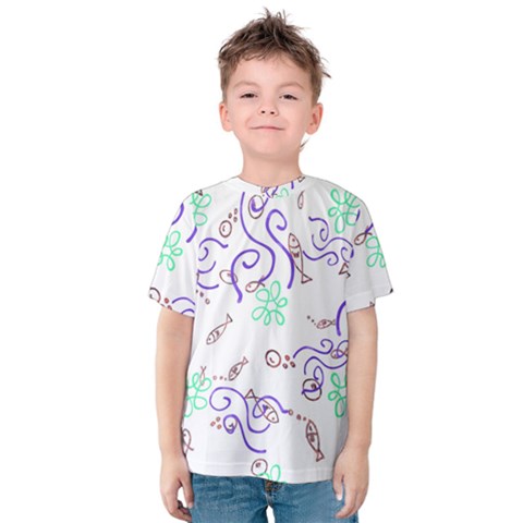 Fish Lilies Sea Aquatic Flowers Algae Bubble Animal Wildlife Nature Ocean Kids  Cotton T-shirt by Bedest