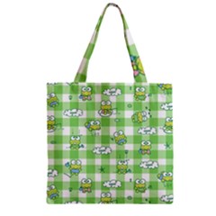 Frog Cartoon Pattern Cloud Animal Cute Seamless Zipper Grocery Tote Bag by Bedest