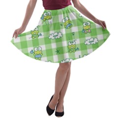 Frog Cartoon Pattern Cloud Animal Cute Seamless A-line Skater Skirt