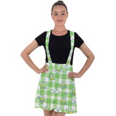 Frog Cartoon Pattern Cloud Animal Cute Seamless Velvet Suspender Skater Skirt by Bedest