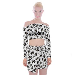 Bacteria Virus Monster Pattern Off Shoulder Top With Mini Skirt Set