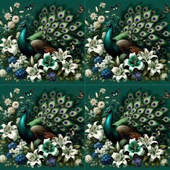 Peacock Floral Fabric by Merchweaver