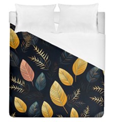 Gold Yellow Leaves Fauna Dark Background Dark Black Background Black Nature Forest Texture Wall Wall Duvet Cover (queen Size) by Bedest