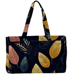 Gold Yellow Leaves Fauna Dark Background Dark Black Background Black Nature Forest Texture Wall Wall Canvas Work Bag by Bedest