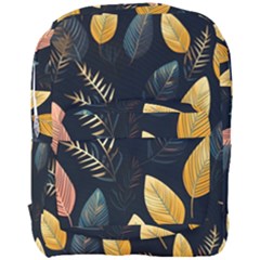 Gold Yellow Leaves Fauna Dark Background Dark Black Background Black Nature Forest Texture Wall Wall Full Print Backpack by Bedest