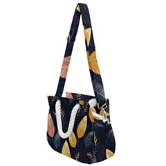 Gold Yellow Leaves Fauna Dark Background Dark Black Background Black Nature Forest Texture Wall Wall Rope Handles Shoulder Strap Bag by Bedest