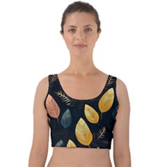 Gold Yellow Leaves Fauna Dark Background Dark Black Background Black Nature Forest Texture Wall Wall Velvet Crop Top by Bedest