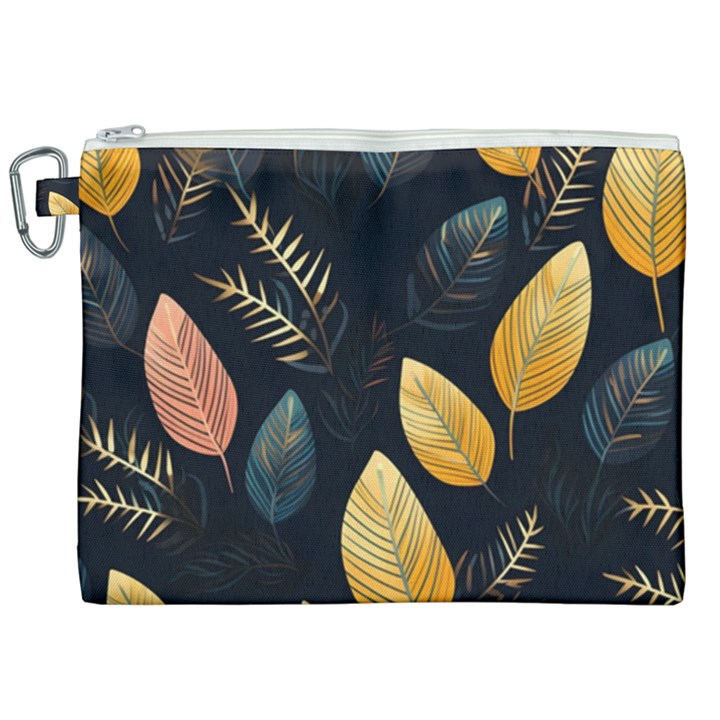 Gold Yellow Leaves Fauna Dark Background Dark Black Background Black Nature Forest Texture Wall Wall Canvas Cosmetic Bag (XXL)