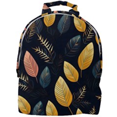 Gold Yellow Leaves Fauna Dark Background Dark Black Background Black Nature Forest Texture Wall Wall Mini Full Print Backpack by Bedest