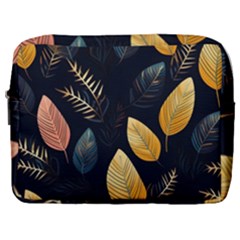 Gold Yellow Leaves Fauna Dark Background Dark Black Background Black Nature Forest Texture Wall Wall Make Up Pouch (large) by Bedest