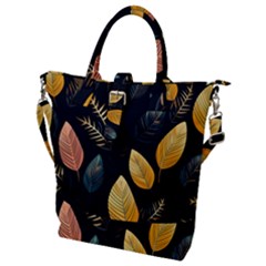 Gold Yellow Leaves Fauna Dark Background Dark Black Background Black Nature Forest Texture Wall Wall Buckle Top Tote Bag by Bedest