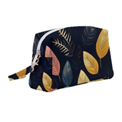 Gold Yellow Leaves Fauna Dark Background Dark Black Background Black Nature Forest Texture Wall Wall Wristlet Pouch Bag (medium) by Bedest