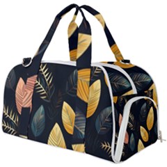 Gold Yellow Leaves Fauna Dark Background Dark Black Background Black Nature Forest Texture Wall Wall Burner Gym Duffel Bag by Bedest