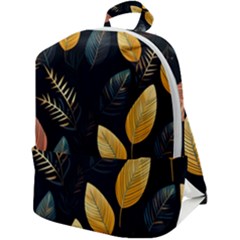 Gold Yellow Leaves Fauna Dark Background Dark Black Background Black Nature Forest Texture Wall Wall Zip Up Backpack by Bedest