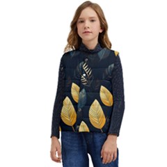 Gold Yellow Leaves Fauna Dark Background Dark Black Background Black Nature Forest Texture Wall Wall Kid s Button Up Puffer Vest	