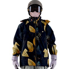 Gold Yellow Leaves Fauna Dark Background Dark Black Background Black Nature Forest Texture Wall Wall Women s Zip Ski And Snowboard Waterproof Breathable Jacket by Bedest