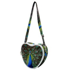 Peacock Bird Feathers Pheasant Nature Animal Texture Pattern Heart Shoulder Bag by Bedest