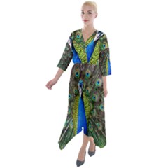 Peacock Bird Feathers Pheasant Nature Animal Texture Pattern Quarter Sleeve Wrap Front Maxi Dress by Bedest