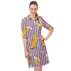 Pattern Bananas Fruit Tropical Seamless Texture Graphics Long Sleeve Mini Shirt Dress by Bedest
