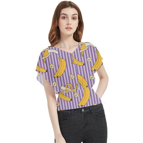 Pattern Bananas Fruit Tropical Seamless Texture Graphics Butterfly Chiffon Blouse by Bedest