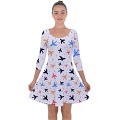 Airplane Pattern Plane Aircraft Fabric Style Simple Seamless Quarter Sleeve Skater Dress by Bedest