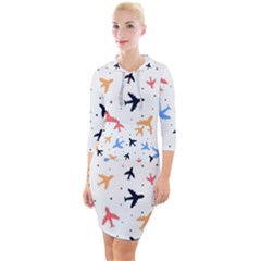 Airplane Pattern Plane Aircraft Fabric Style Simple Seamless Quarter Sleeve Hood Bodycon Dress